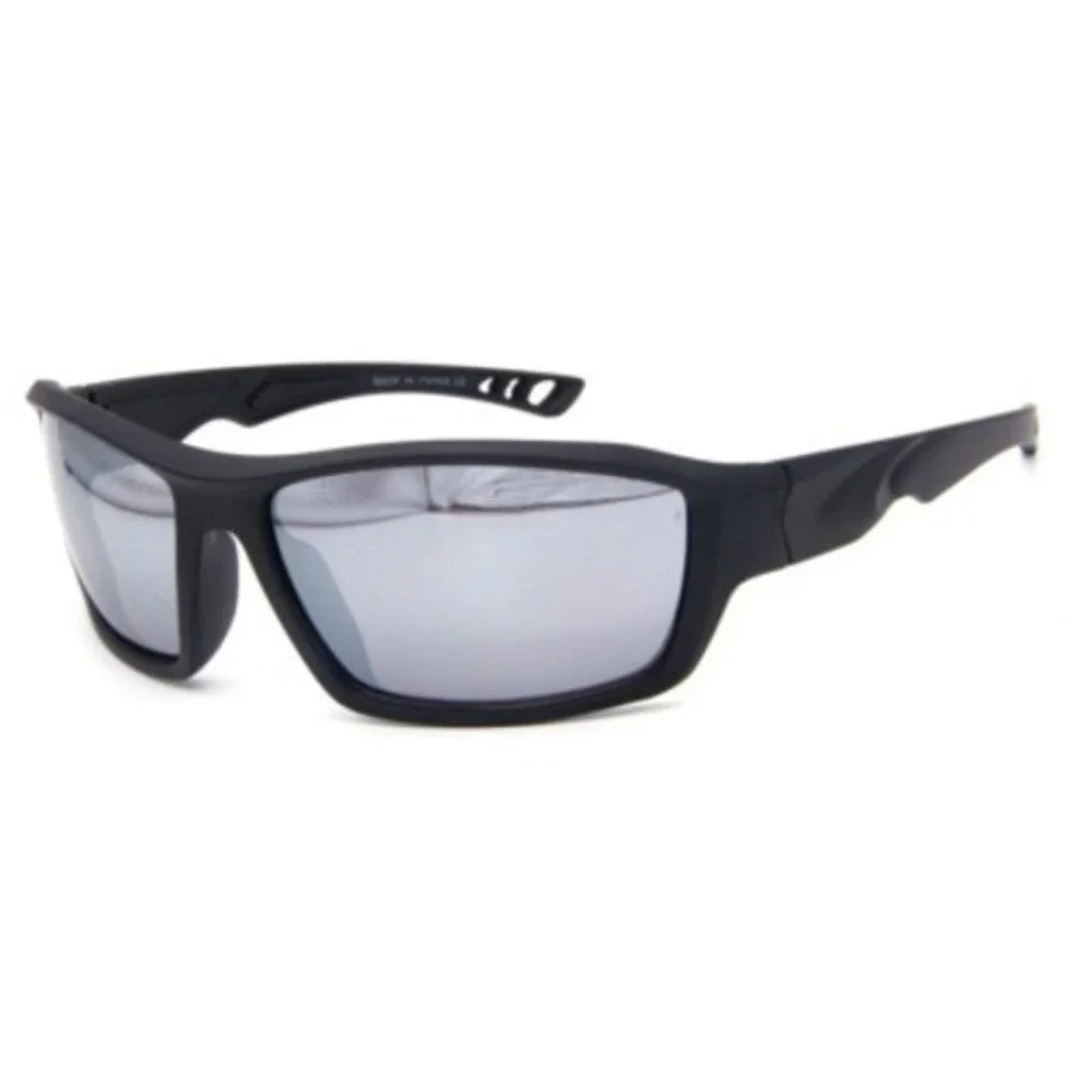Sport Sunglasses Men Black Frame‎ Silver Mirror Lens Driving Fishing Golfing New